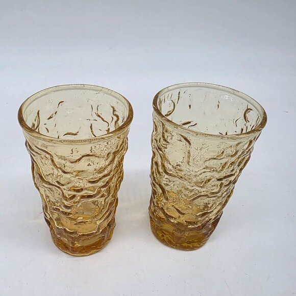 Anchor Hocking Amber Textured Juice Glasses Vintage Mid-Century Modern Style - Picture 2 of 3